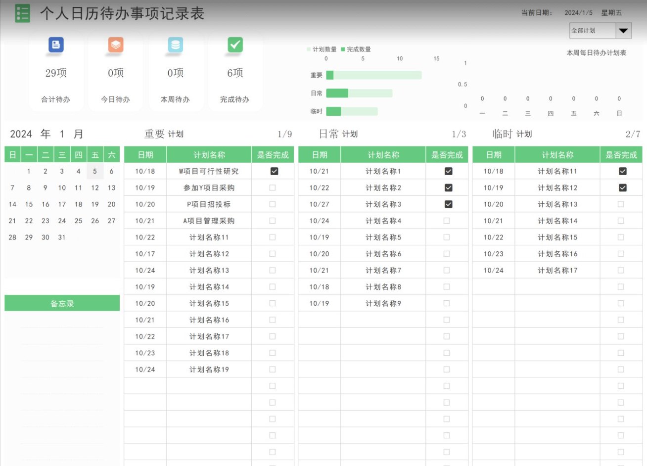 表格之自动化代办事项模板（精品）