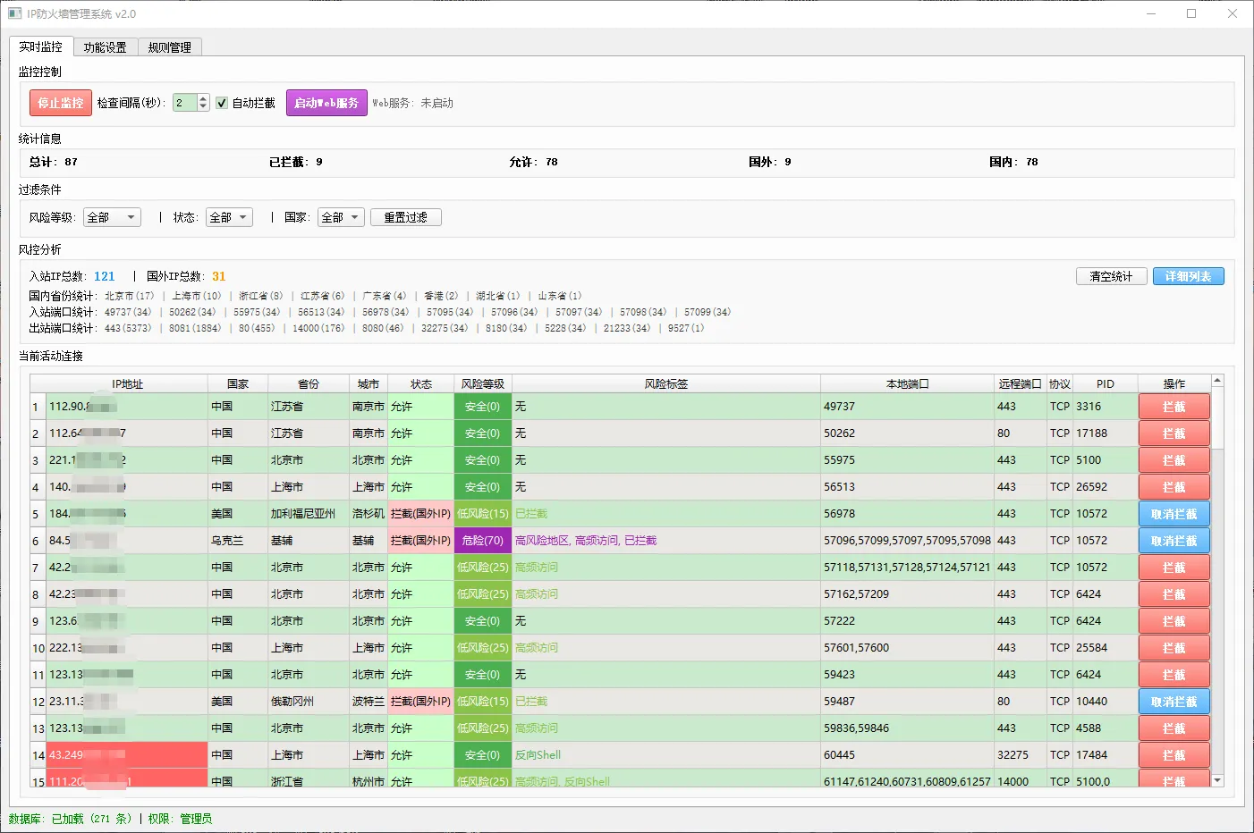 IP 防火墙 IPFirewall，支持 WEB 防火墙监控