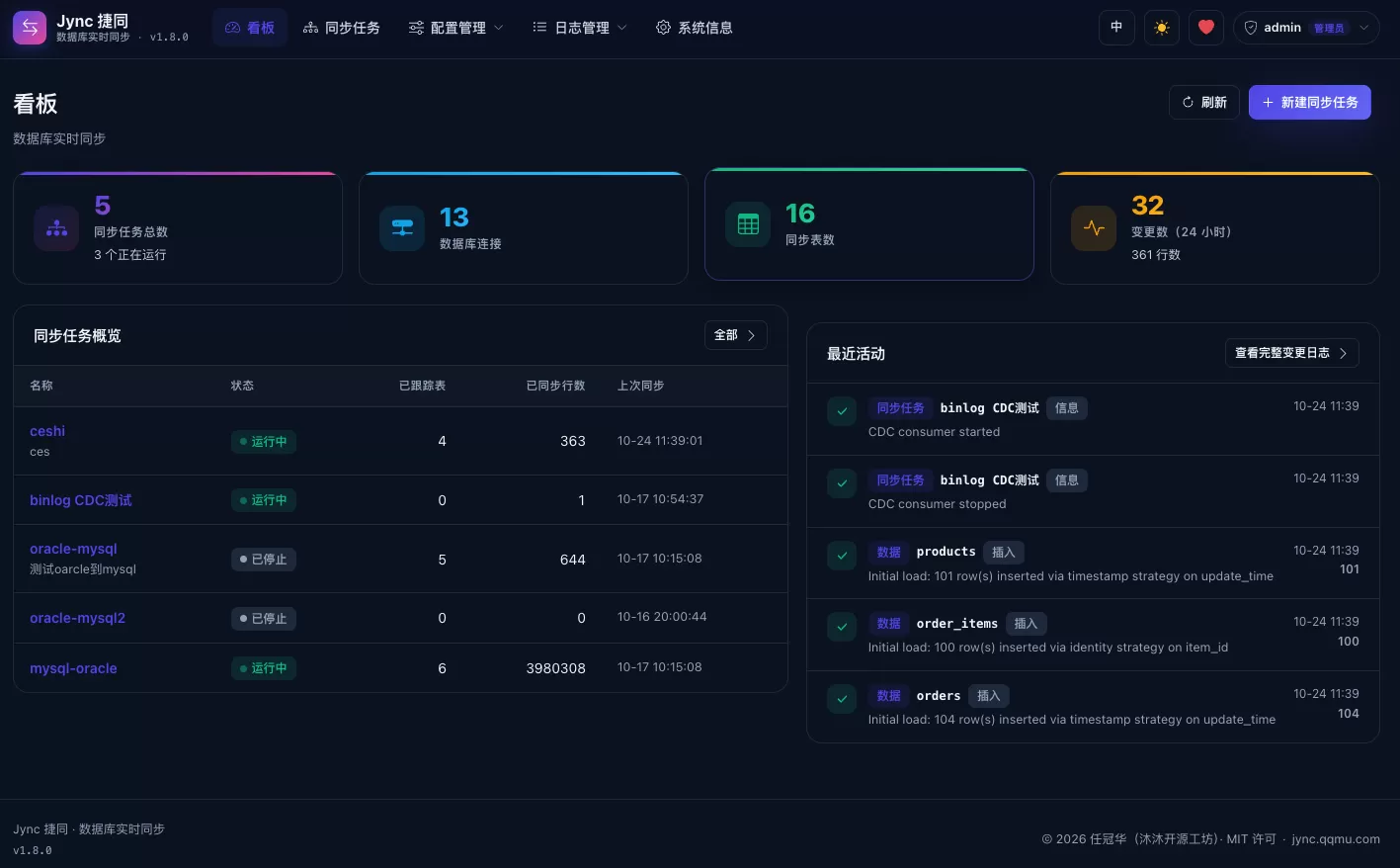 Jync 捷同 V1.8.0 - 极简、极速的异构数据库实时同步工具