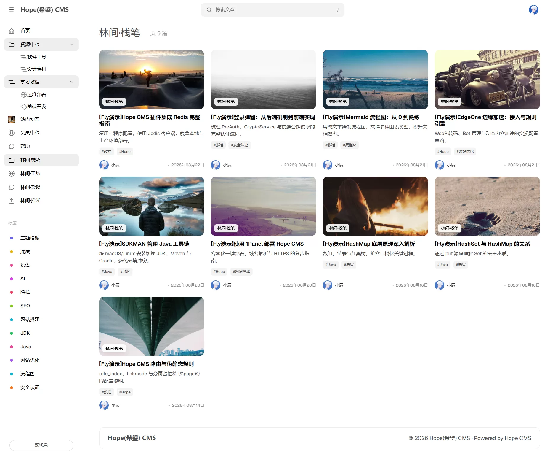 Hope CMS | Fly 主题——轻量博客内容站，沉浸阅读与深浅切换一应俱全