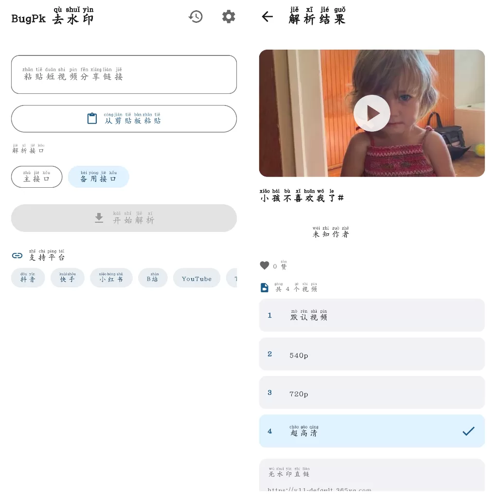 BugPk 去水印 v1.0.0 抖音多平台去水印